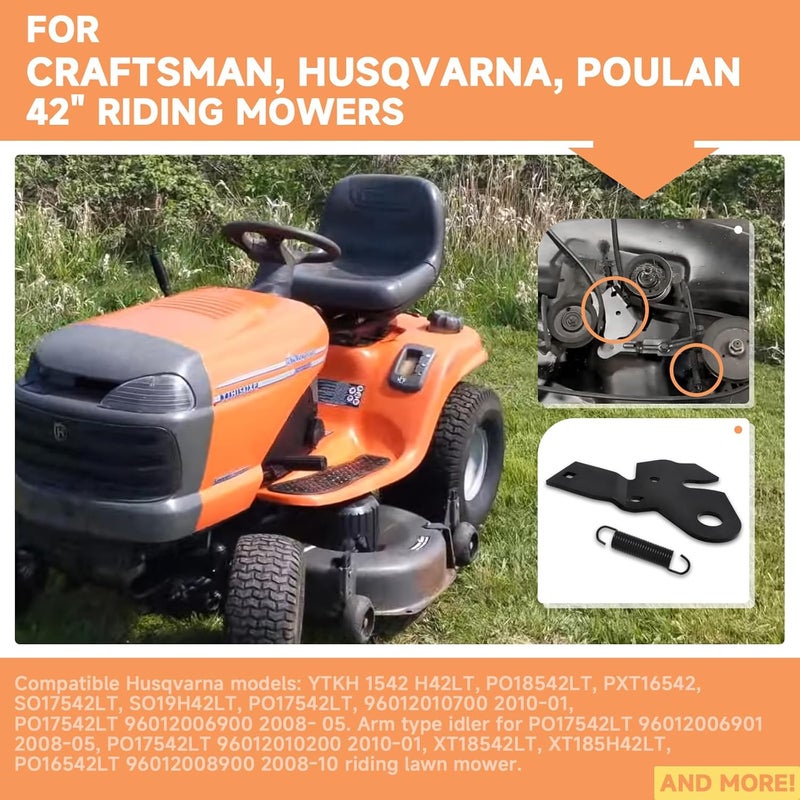 Filloman 532155046 Deck Idler Arm & 131335 Spring Compatible with Craftsman, Husqvarna, Poulan 42" Riding Mower - Replaces LT/YT 531166601, 532176932, 155046X421 - Image 3